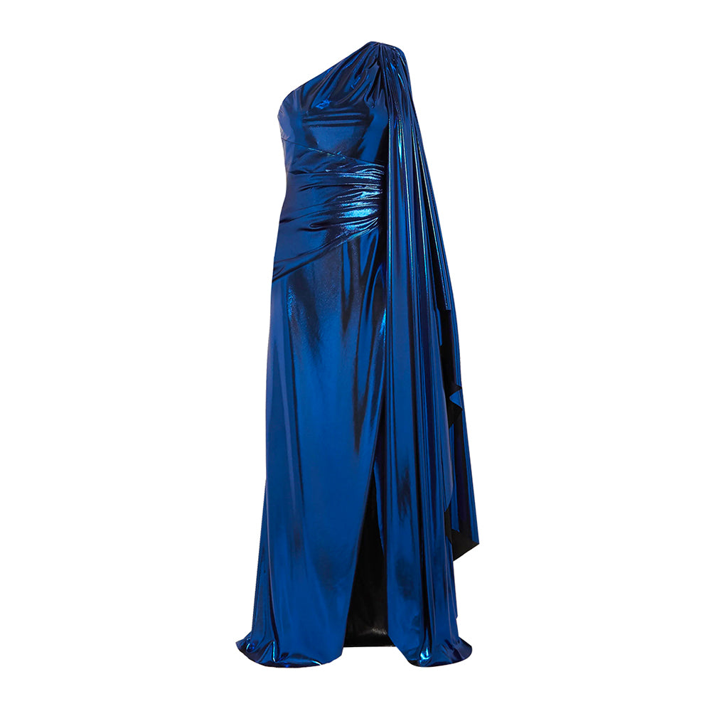 One-sleeve draped silk-blend lamé gown – SemSem