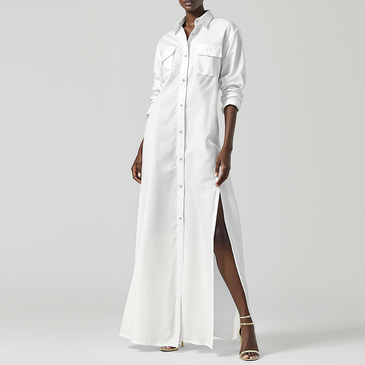 Model wearing SemSem Egyptian Cotton Shirt Dress.