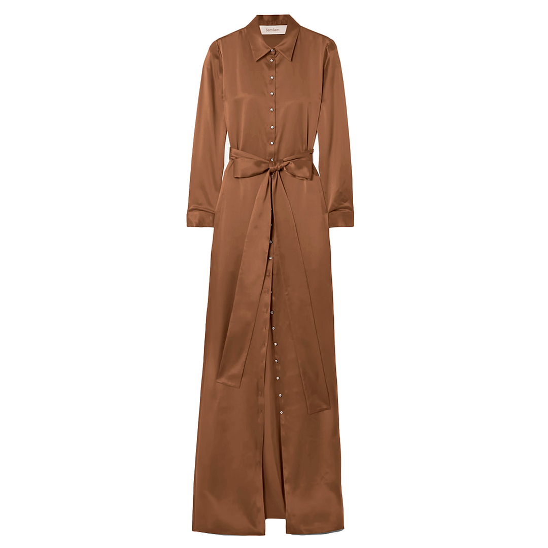 SemSem Camel Silk Shirt Dress.