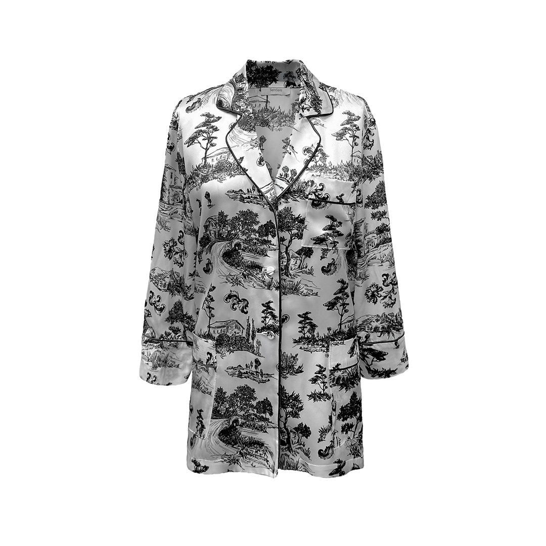 SemSem Printed Silk Pajama Top - Ink Print.