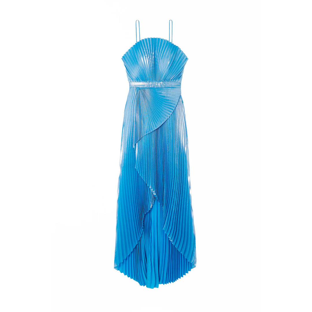 SemSem Capri Draped Plissé-Lamé Gown.