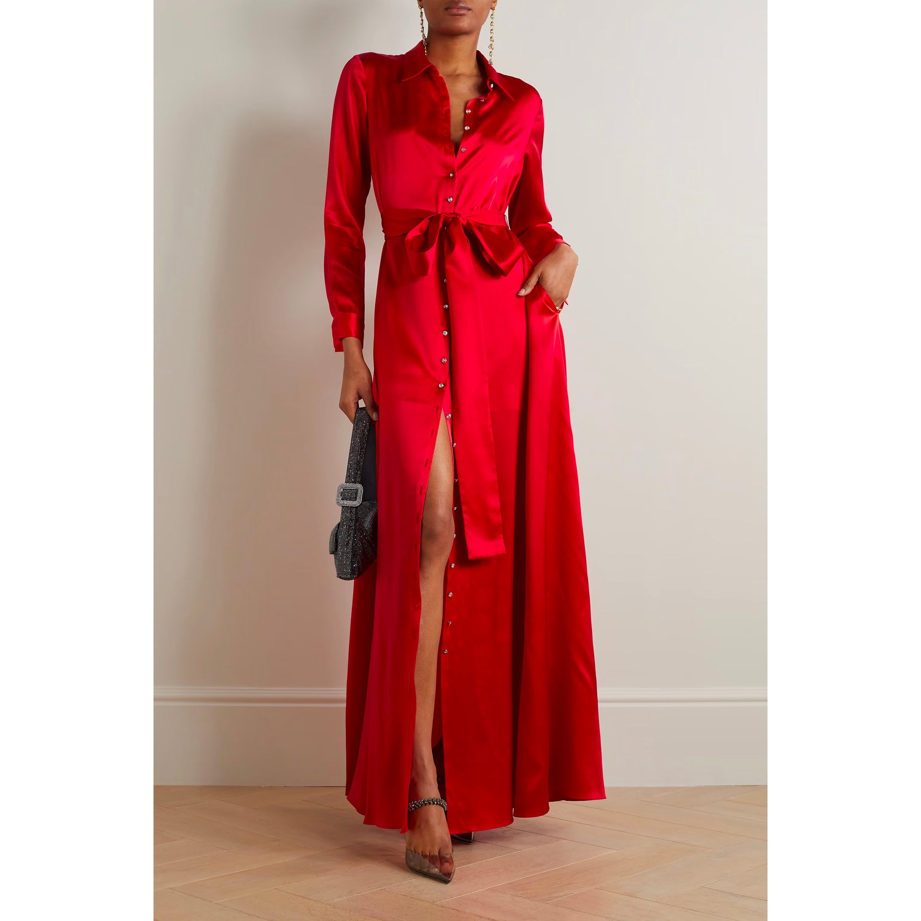 Red silk store shirt dress