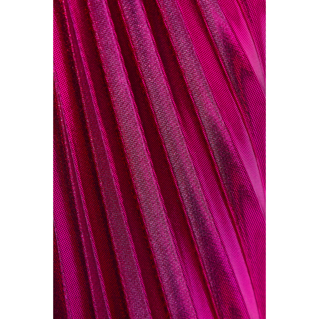 SemSem Pink Pleated Metallic Lamé Gown.