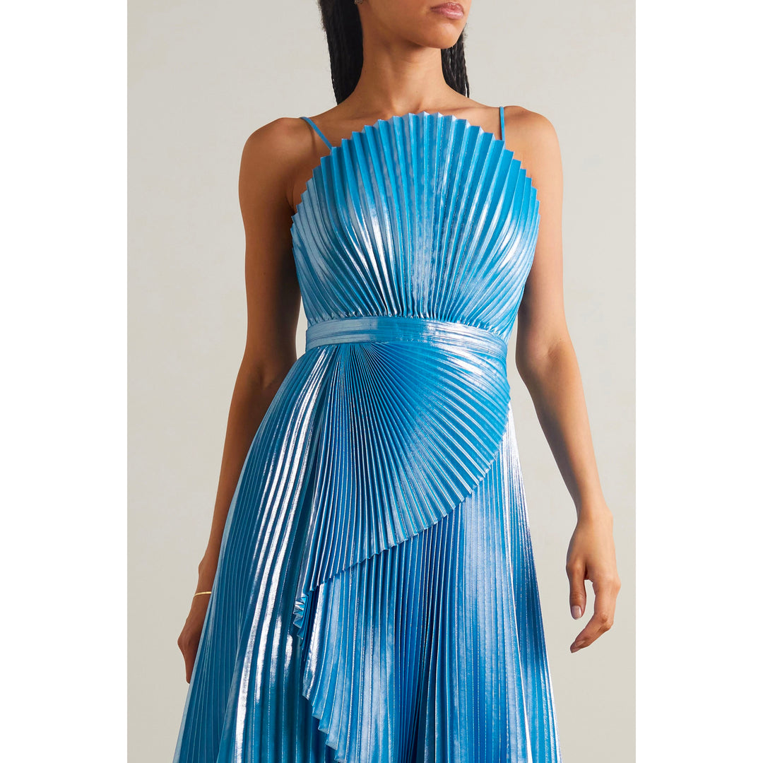 SemSem SemSem Capri Draped Plissé-Lamé Gown.