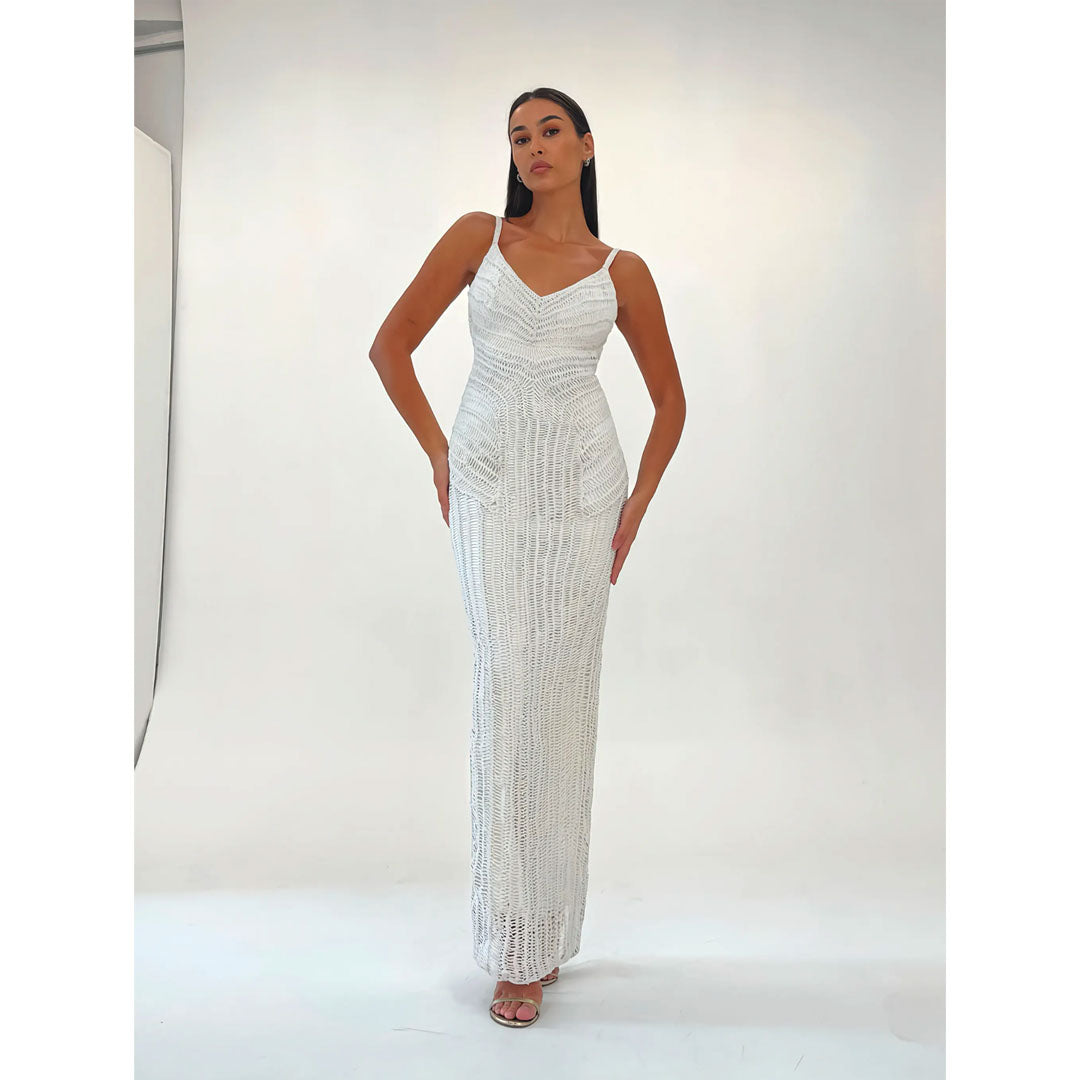 Model Wearing SemSem Macramé Maxi Dress.