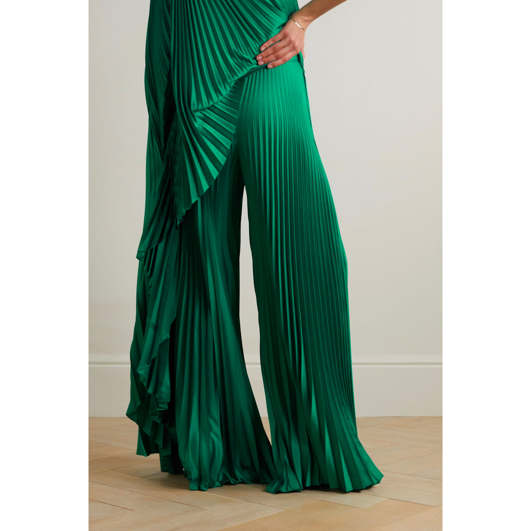 Model wears SemSem Plissé-satin wide-leg pants.