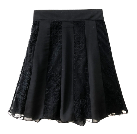 Embroidered Panel Skirt - Black