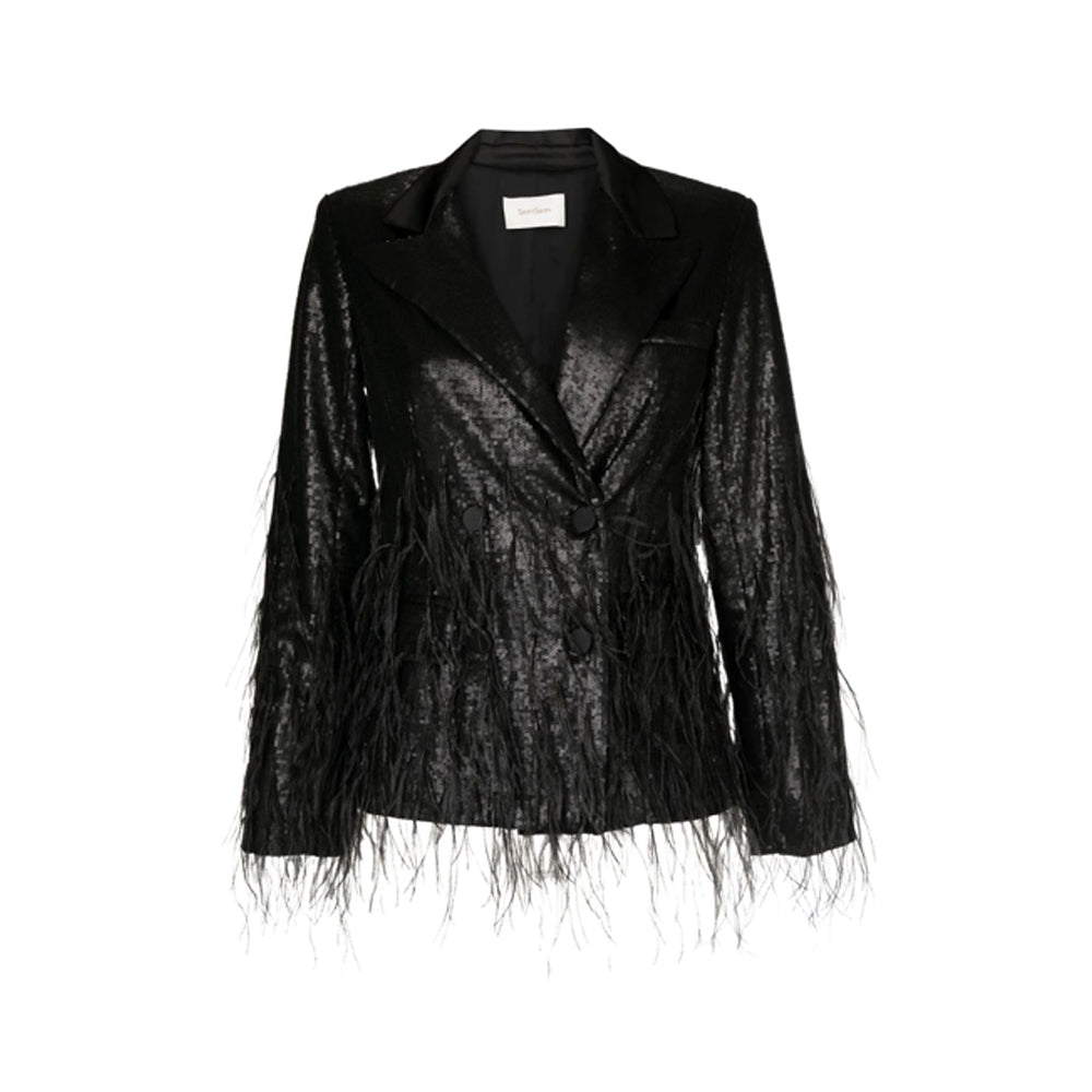 SemSem Black Sequin Feather Jacket.