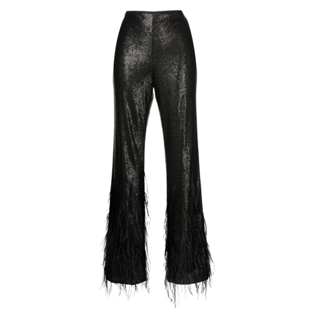 SemSem Black Sequin Feather Pants.