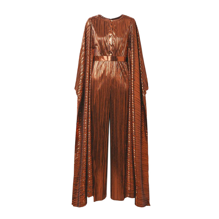 SemSem Bronze Belted Plissé Jumpsuit.