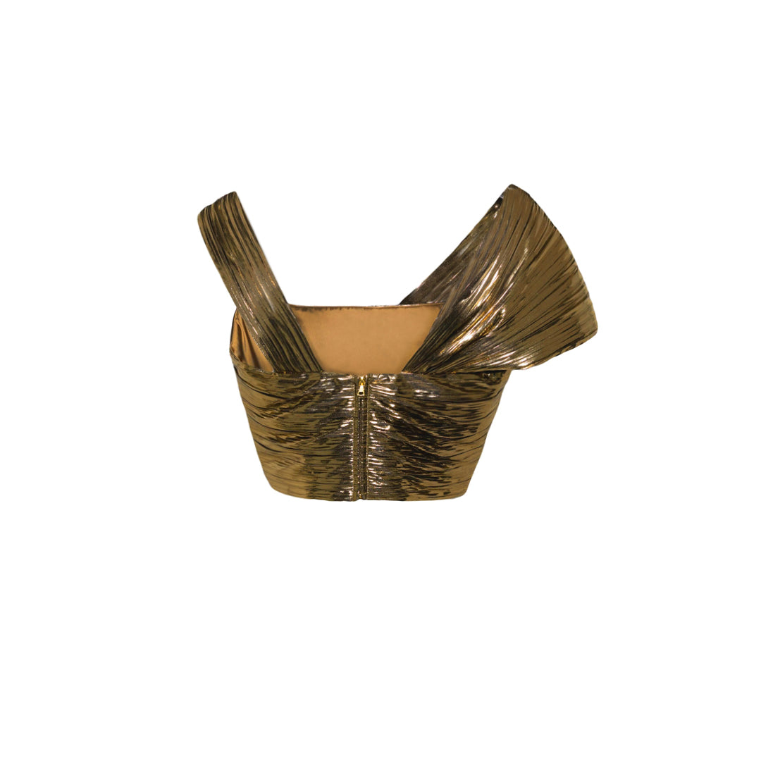 SemSem Draped Metallic Plissé Lamé Top.