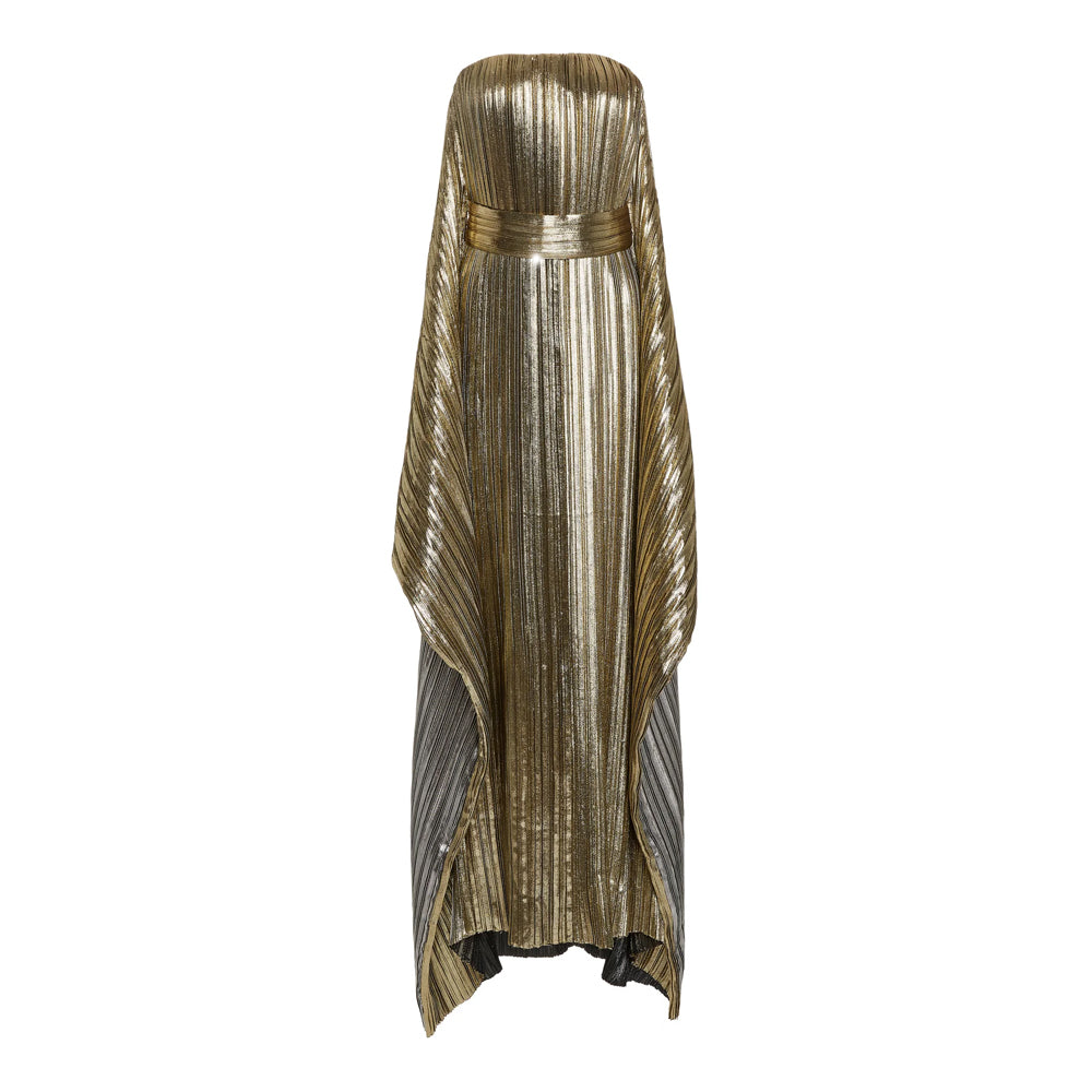 SemSem Draped Pleated Lamé Gown.