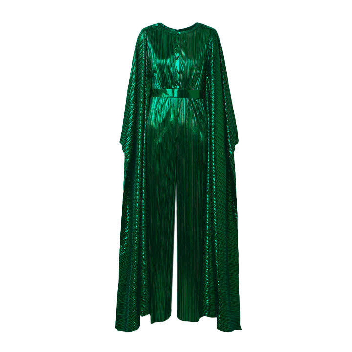 SemSem Emerald Belted Plissé Jumpsuit.