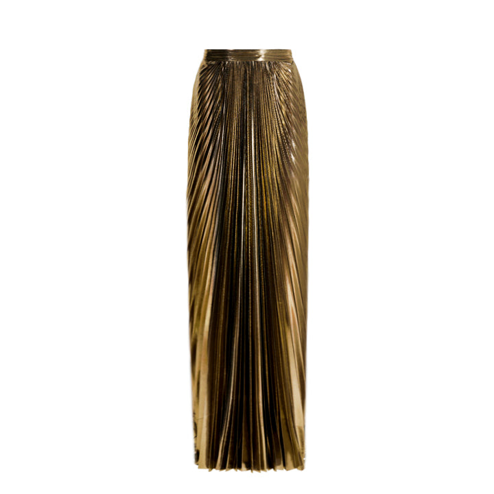 SemSem Gold Sunray Plissé Maxi Skirt.