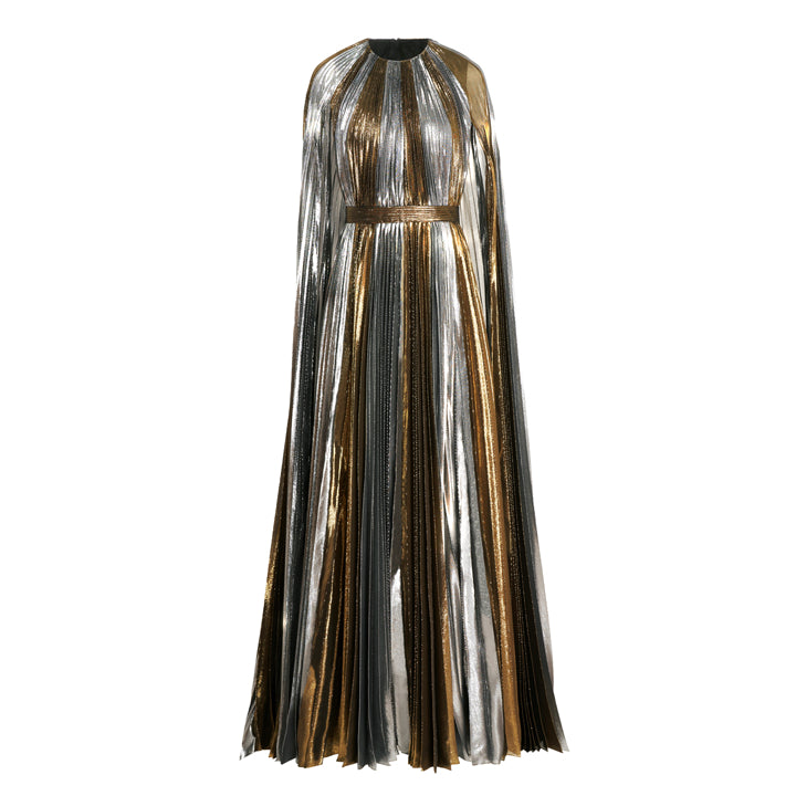 SemSem Metallic Plissé Cape Back Gown.