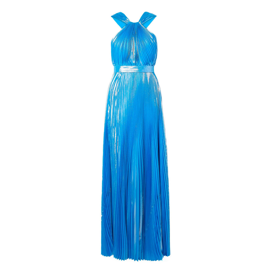 SemSem Sky Blue Metallic Halter Gown.