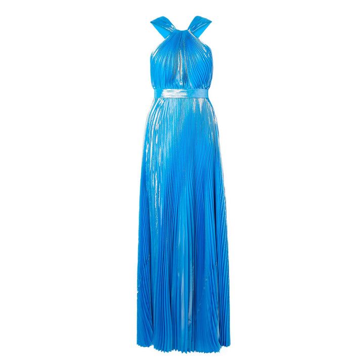 SemSem Sky Blue Metallic Halter Gown.