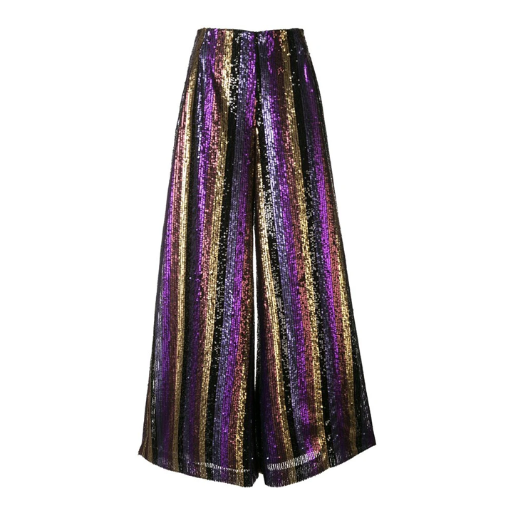 SemSem Stripe Sequin Embroidered Wide Leg Pants.