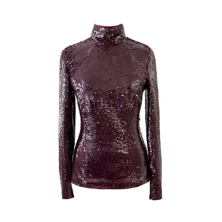 Burgundy Sequin Turtleneck Top