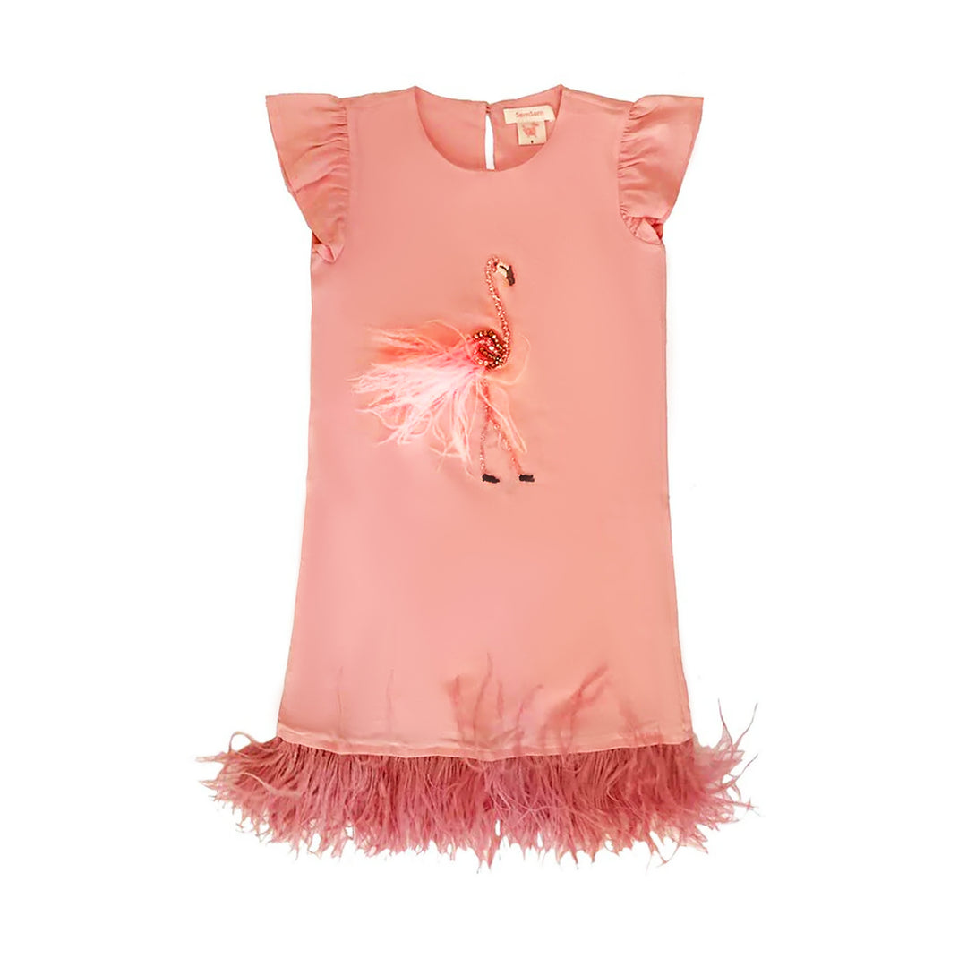 Girls Pink Flamingo T-Shirt Dress