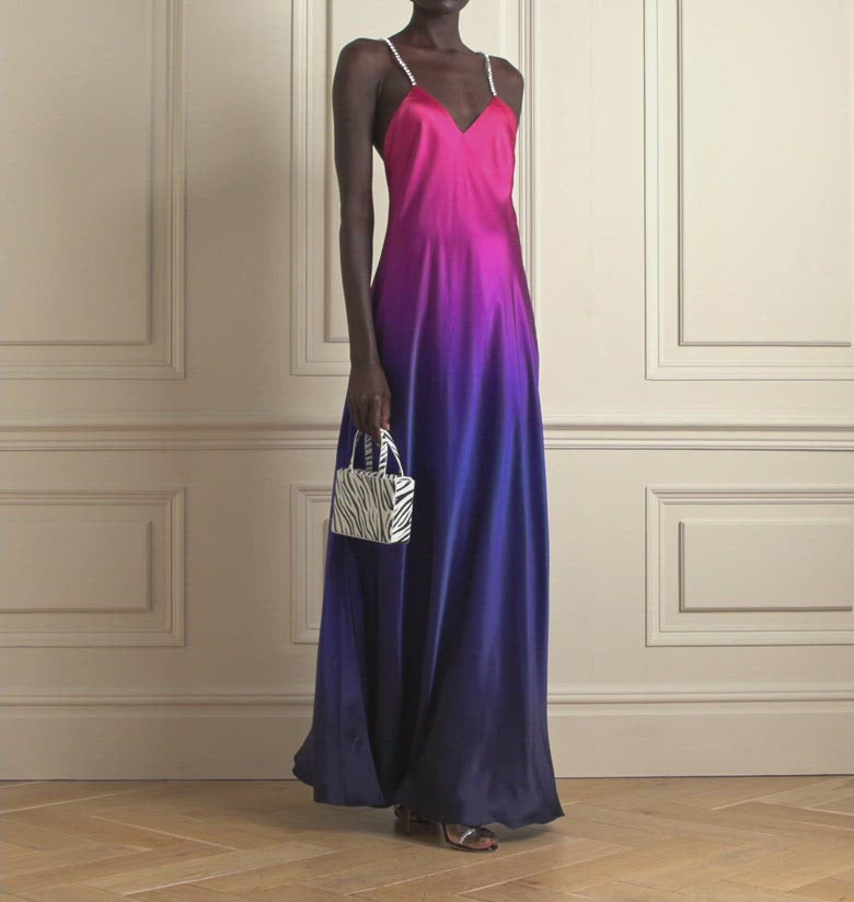 Model Wearing SemSem Swarovski Crystal-Embellished Ombré Silk-Satin Gown.