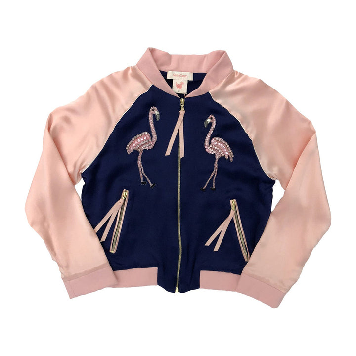 Girls Bomber Jacket with Flamingo