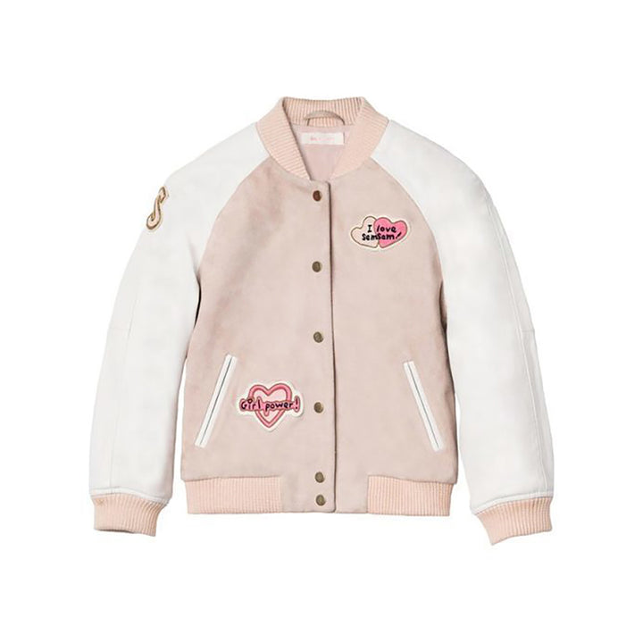 Girls Hanna Leather Bomber Jacket - Blush