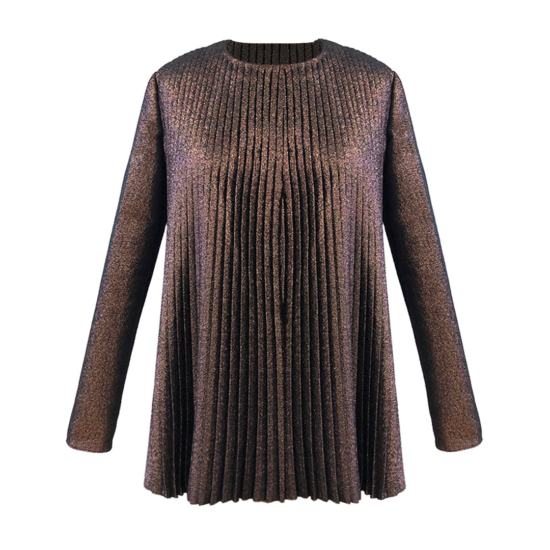 Bronze Pleated Long Sleeve Top