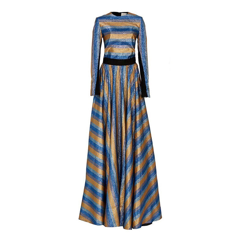 Striped Metallic Long Sleeve Gown