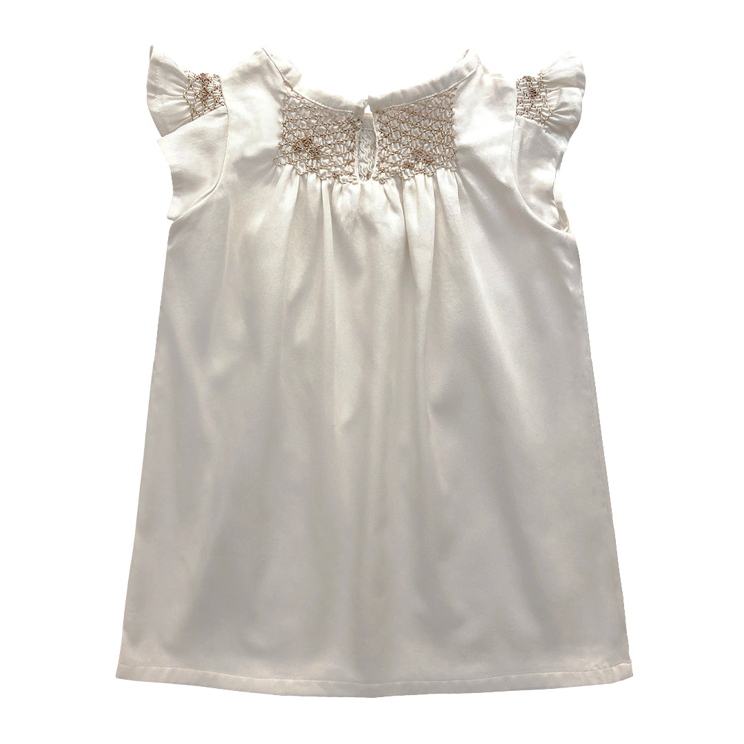 Girls Hana Smocked Dress - Egret