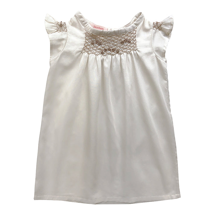 Girls Hana Smocked Dress - Egret