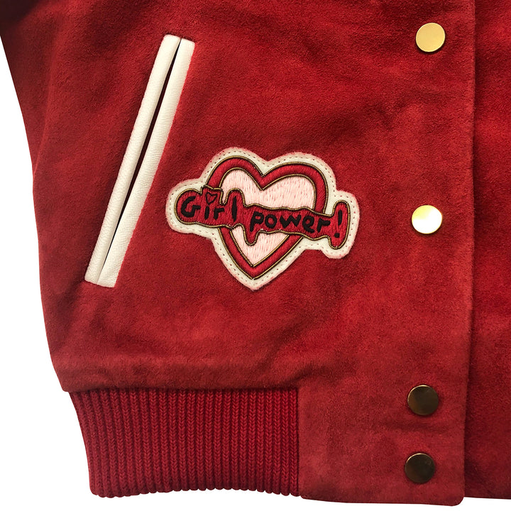 Girls Hanna Leather Bomber Jacket - Red