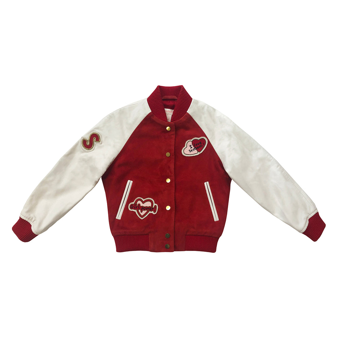 Girls Hanna Leather Bomber Jacket - Red