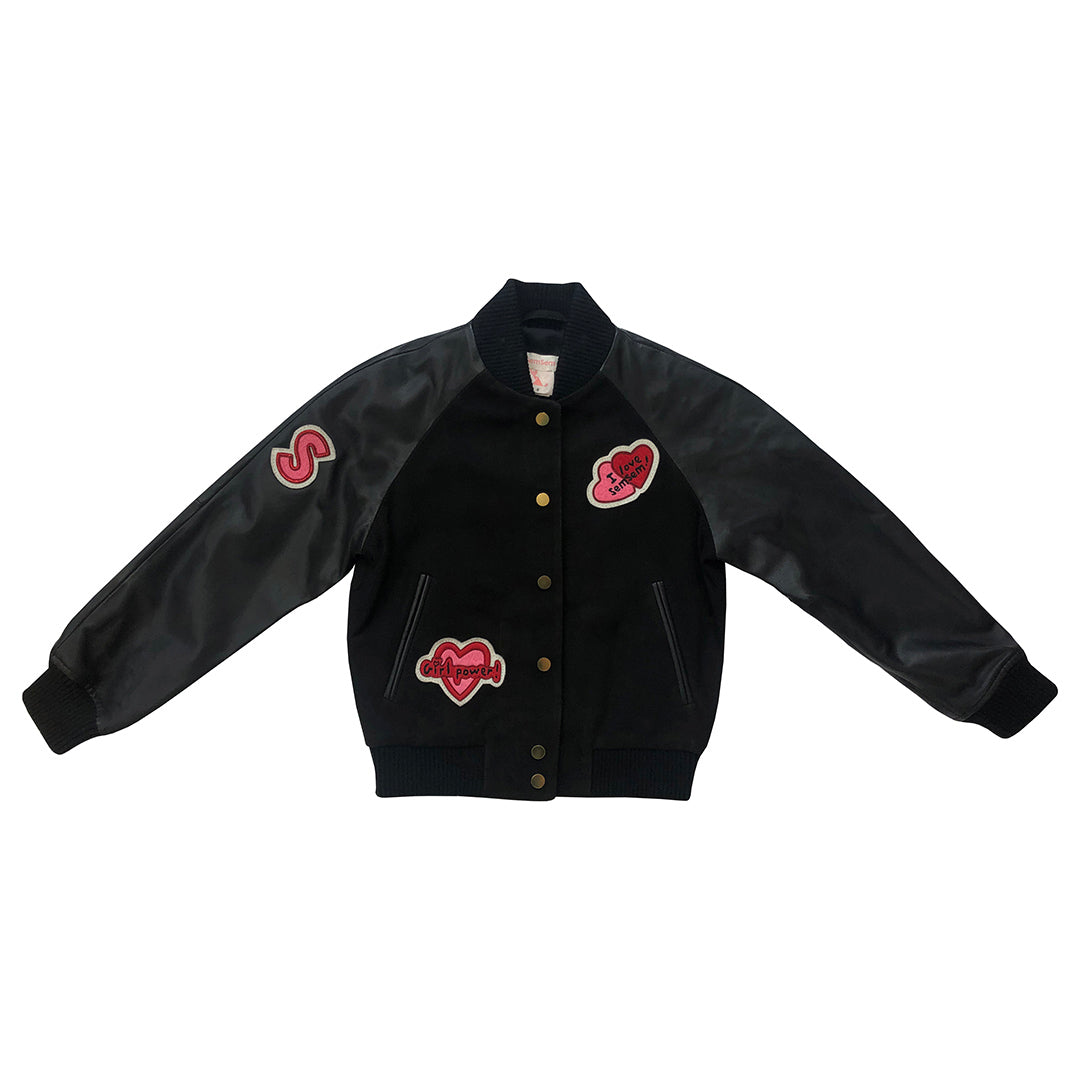 Girls Hanna Leather Bomber Jacket - Black