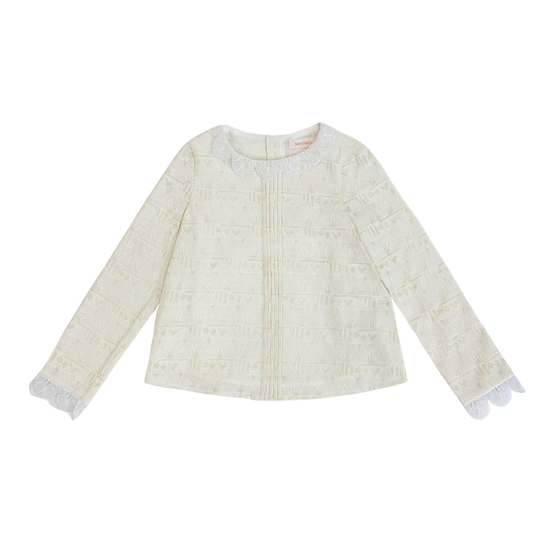 Girls Lotus Trim Top - Cream