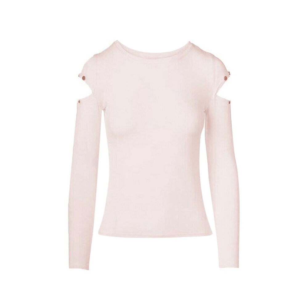 Malak Gold Snap Long Sleeve Top - Pale Blush