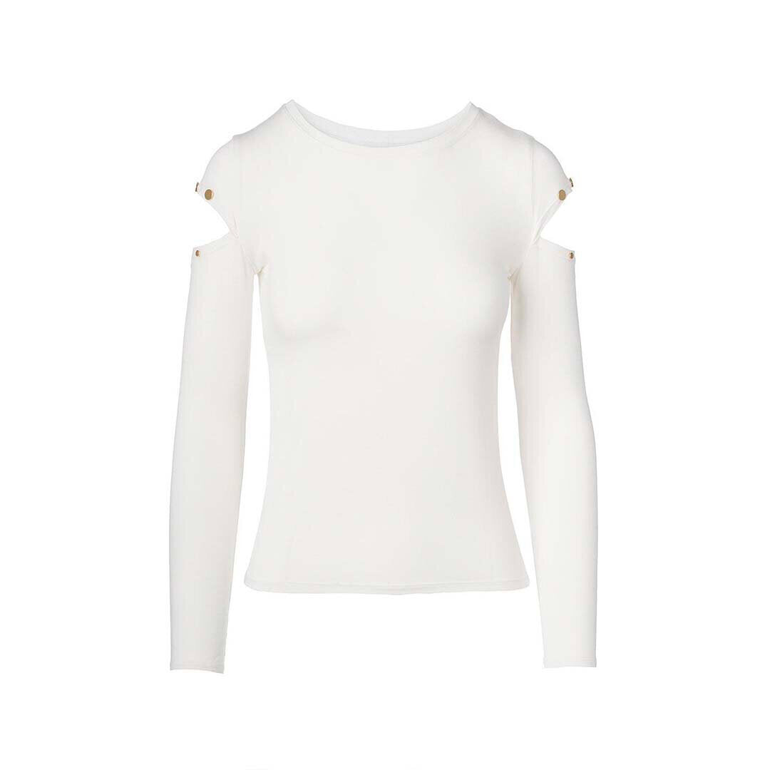 Malak Gold Snap Long Sleeve Top - Egret