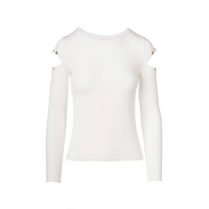 Malak Gold Snap Long Sleeve Top - Egret