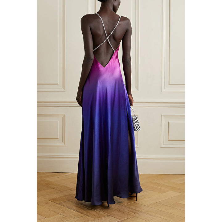 Model Wearing SemSem Swarovski Crystal-Embellished Ombré Silk-Satin Gown.