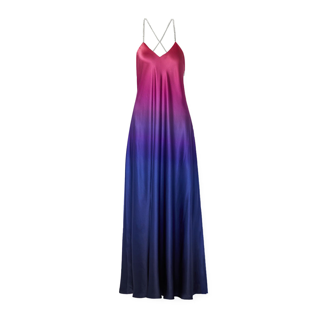 SemSem Swarovski Crystal-Embellished Ombré Silk-Satin Gown.