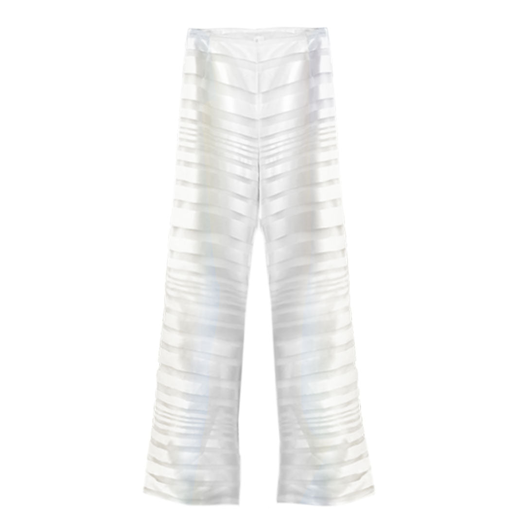 White Organza Striped Flared Pants