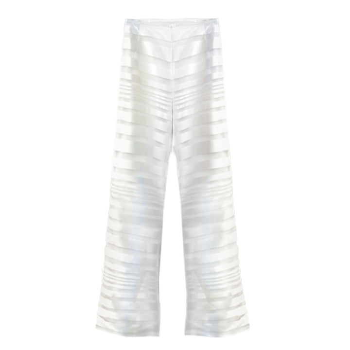 White Organza Striped Flared Pants