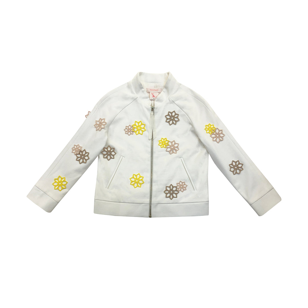 Girls Zaha Flower Bomber Jacket - White